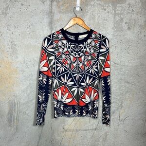 Tory Burch Floral Print Merino Wool Sweater Women’s Sz Small Lightweight